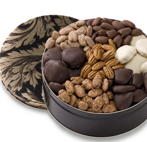 ALL TIME FAVORITE PECANS AND CANDIES IN A SWIRL TIN